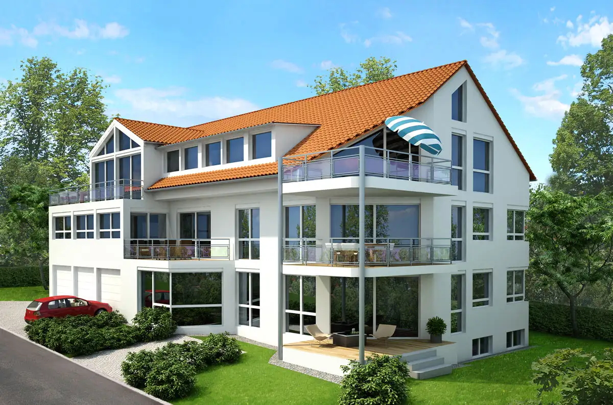 In Baugemeinschaft gebaut: Vom Architekturbüro Eisenbraun geplantes Mehrfamilienhaus mit zwei Luft-Wasser-Wärmepumpen